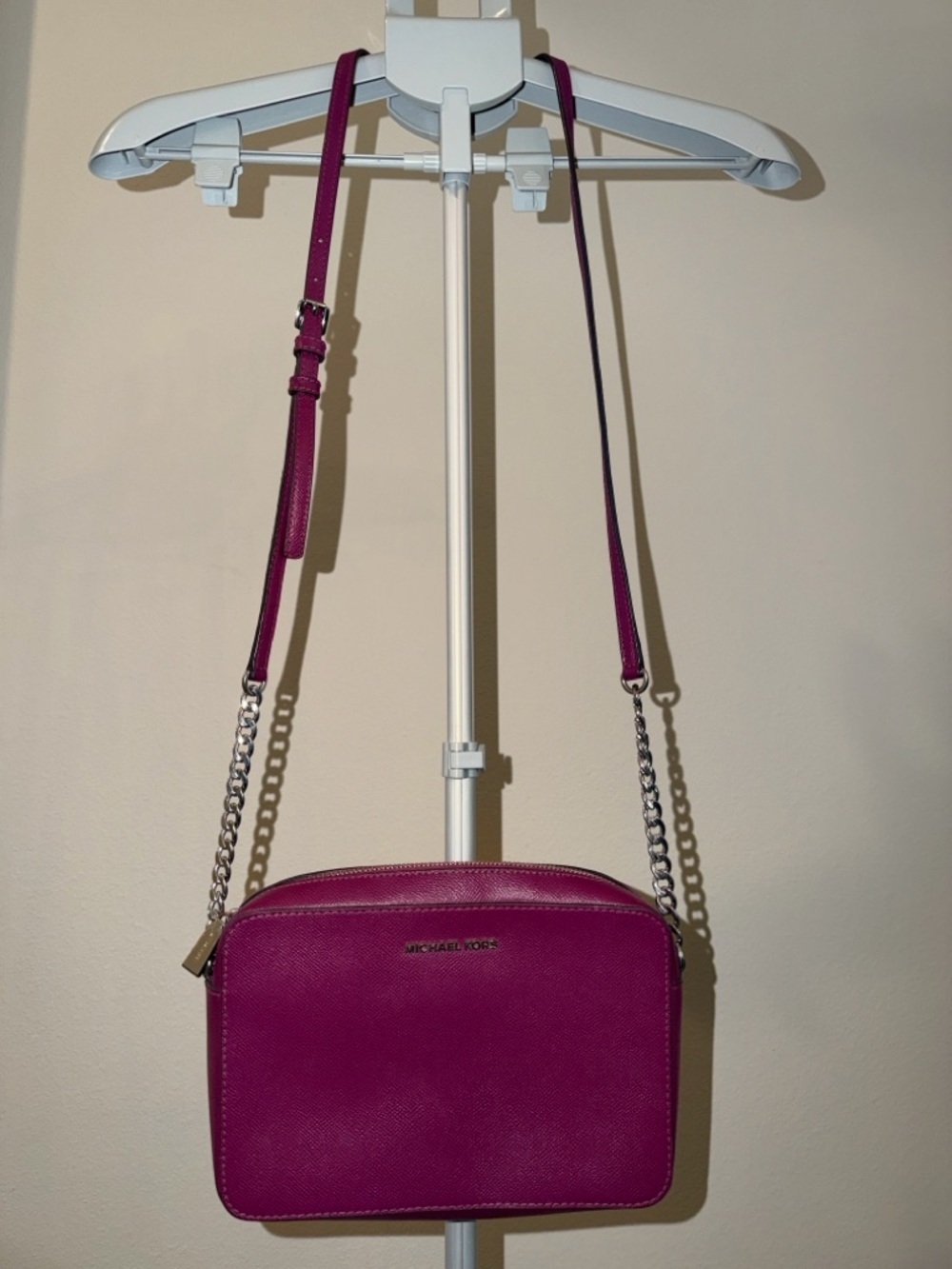 Michael Kors Jet Set Raspberry Saffiano Leather Crossbody with matching wallet